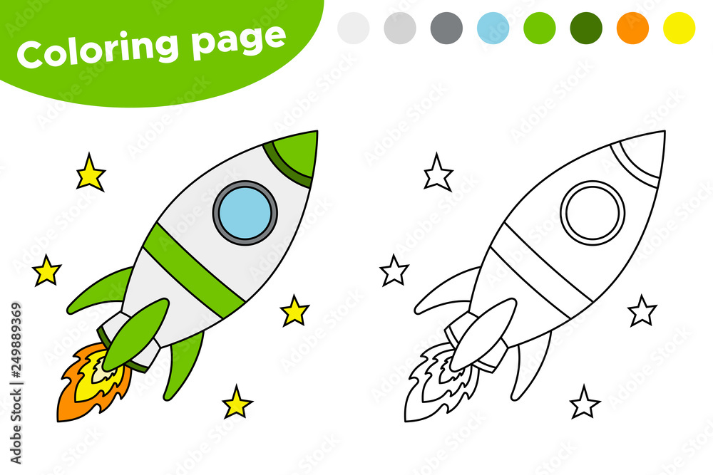 Educational game for preschool kids printable coloring page or book with rocket vector illustration vector