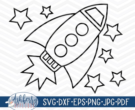 Rocket ship coloring page svgdxf cut file instant download mercial use vector clipart iron on sublimation printable outer space