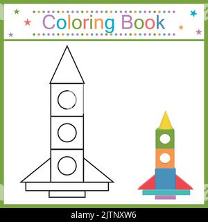 Coloring book rocket for kids printable worksheet educational activity page for preschool years kids and toddlers with transport cartoon colorful v stock vector image art