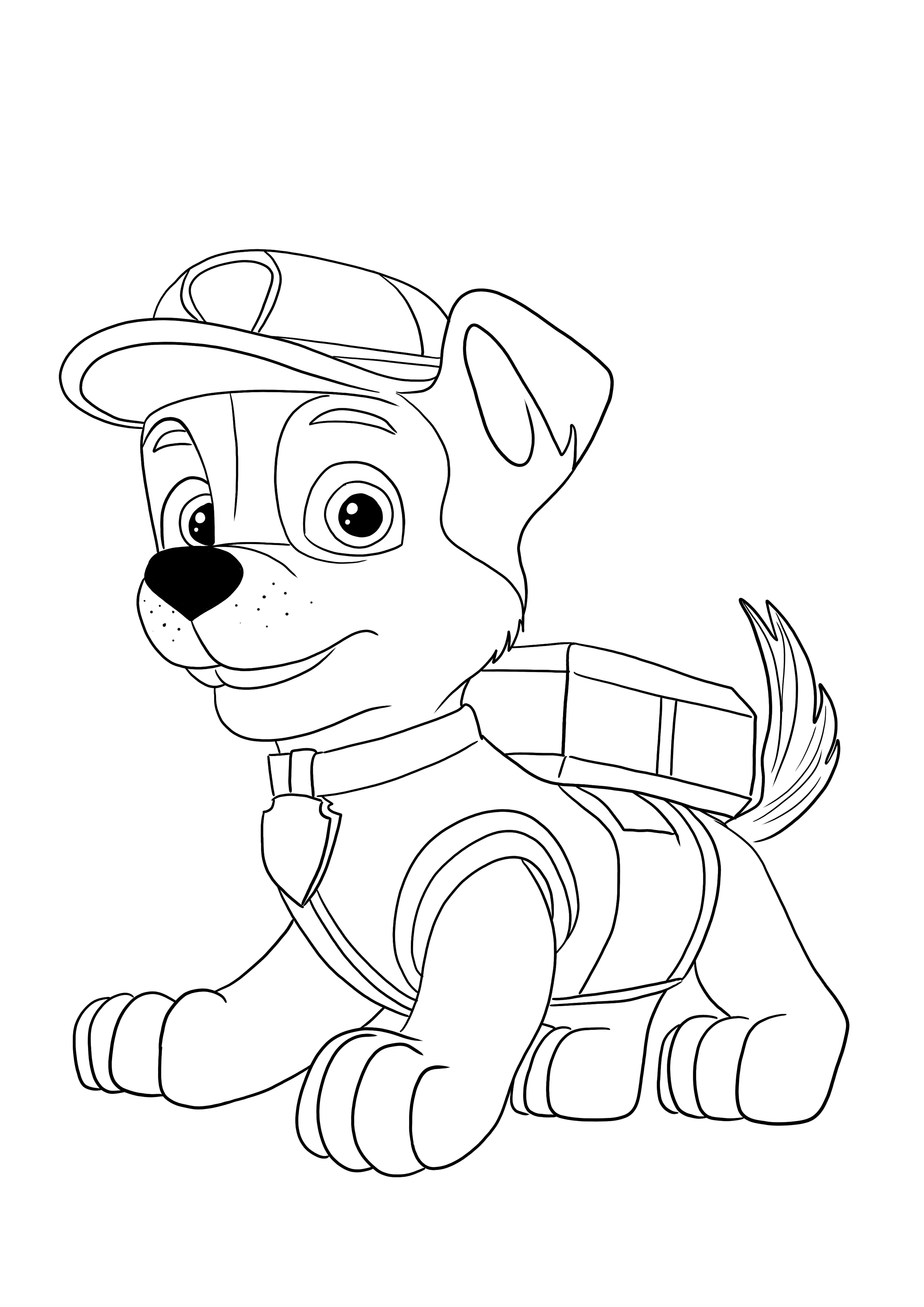 Rocky from paw patrol image to print and color for free for kids