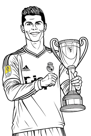 Premium photo football player posing with championship trophy coloring page