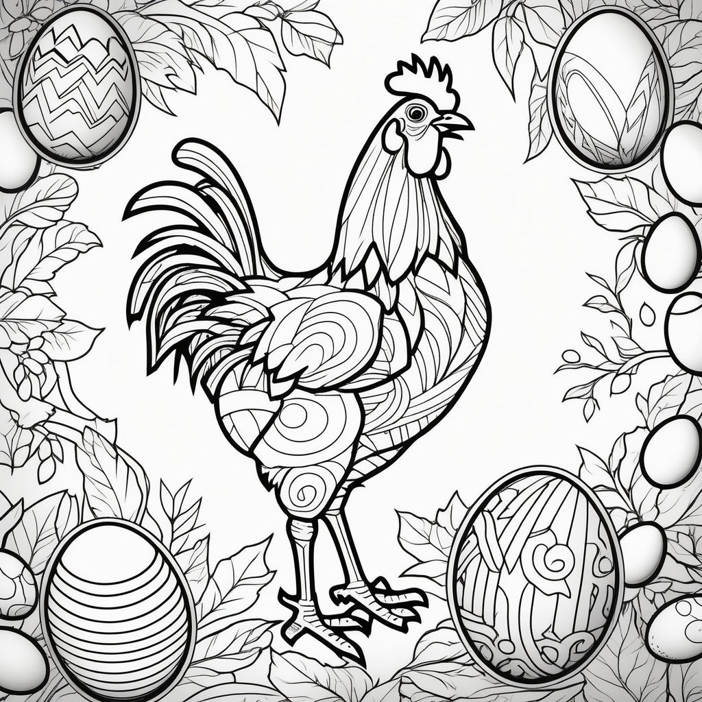 Animated black white hen coloring in book