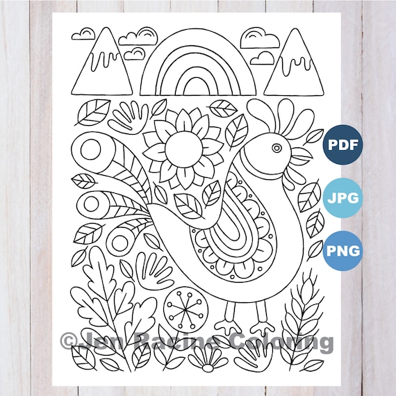 Rooster scandinavian inspired coloring page