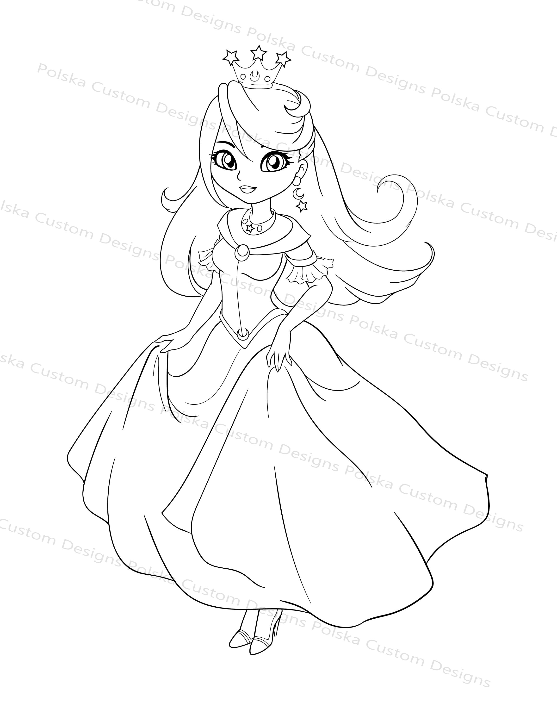 Princess colouring pages printable pdf png format digital file