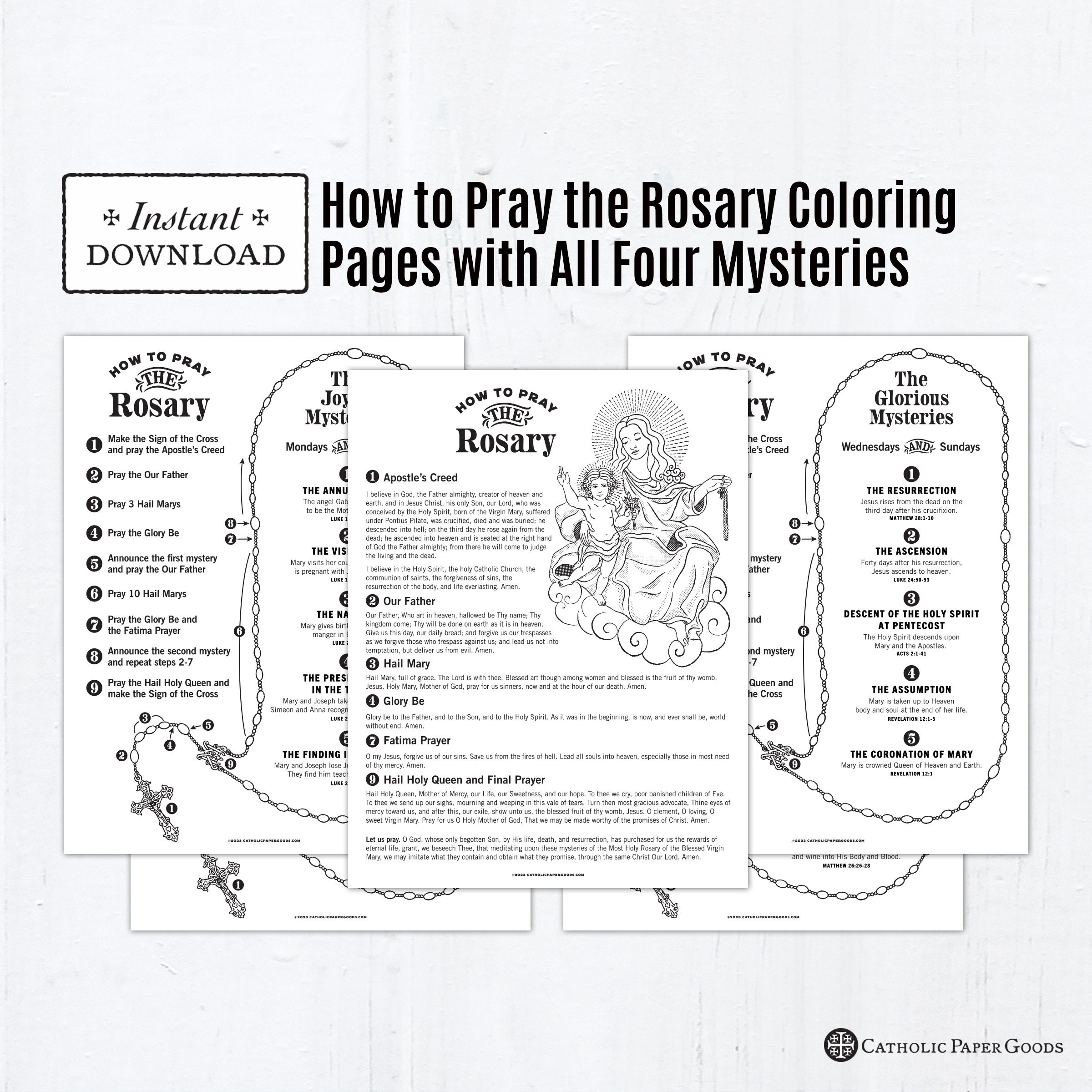 How to pray the rosary with prayers and mysteries catholic coloring pages catholic prayers printable coloring pages pdf kid rosary