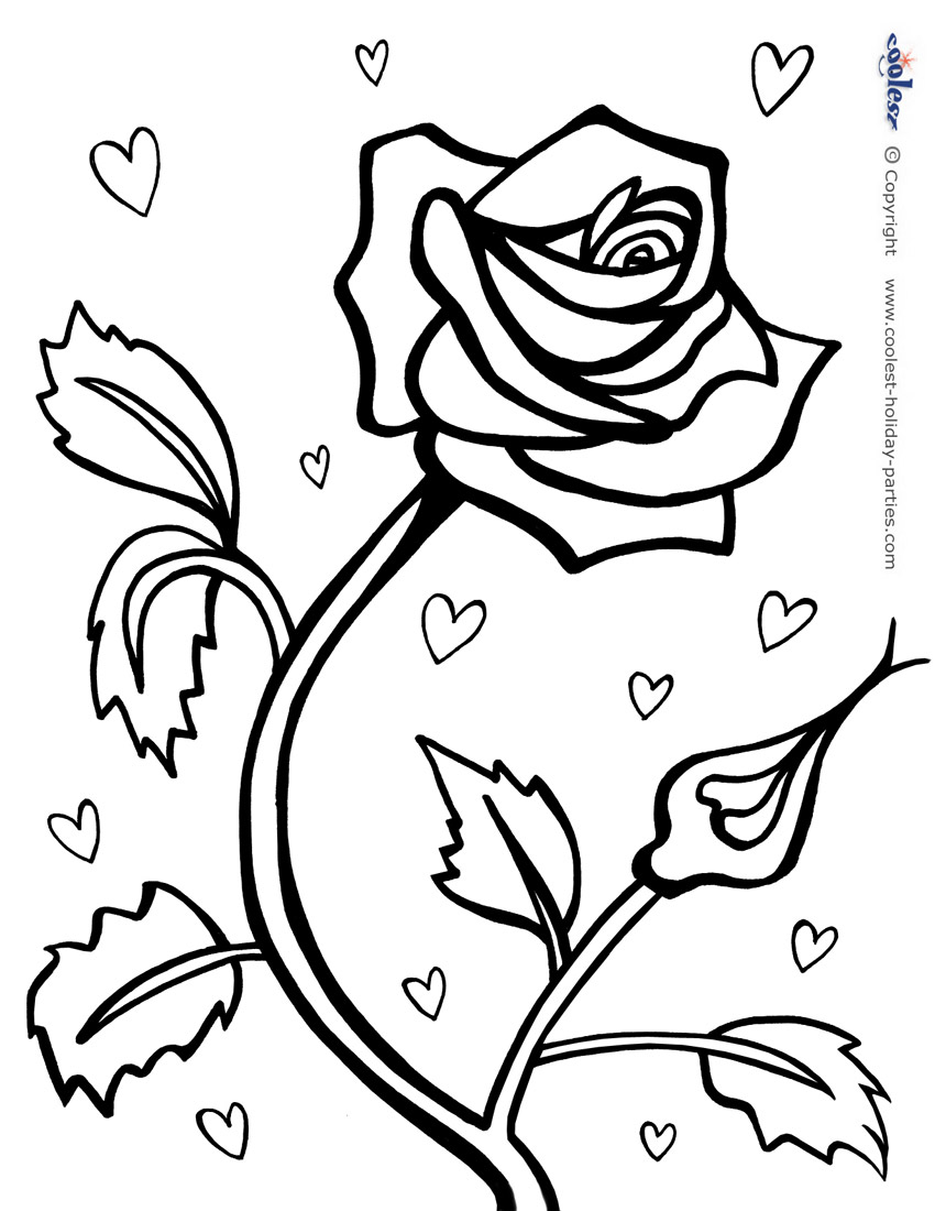 Printable red rose coloring page