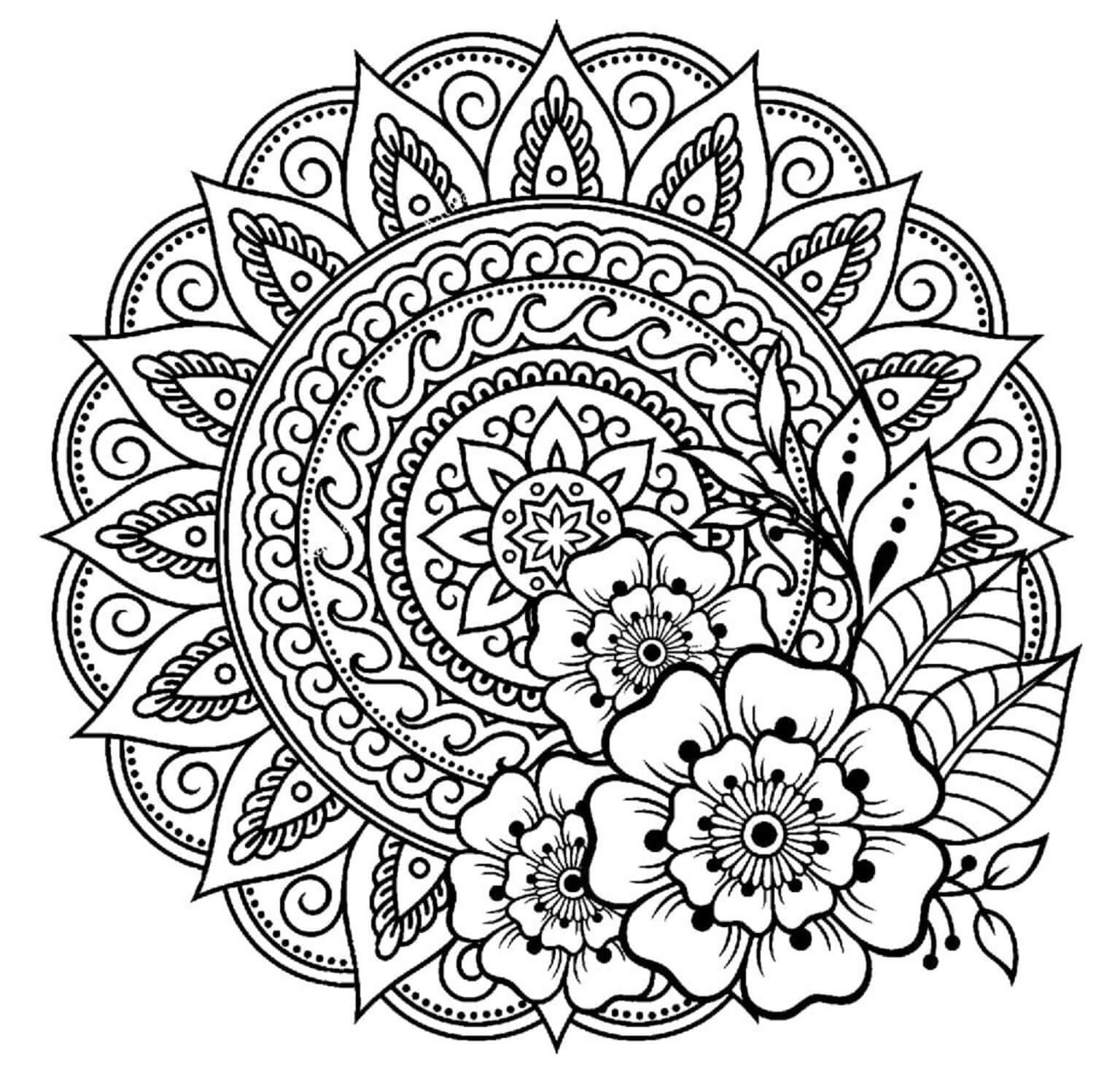 Rose with leaves mandala coloring page