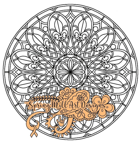 Rose window stained glass mandala printable coloring page