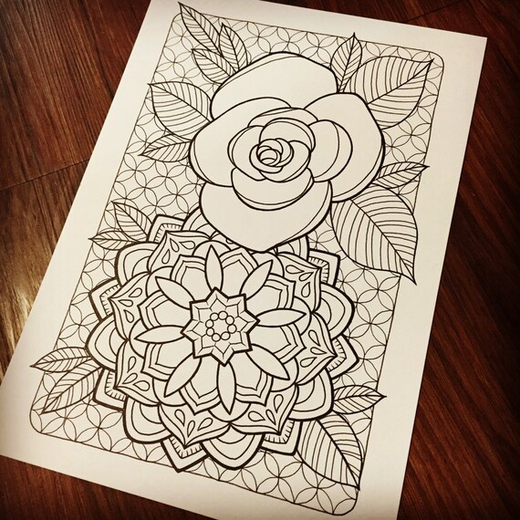 Rose mandala printable coloring page