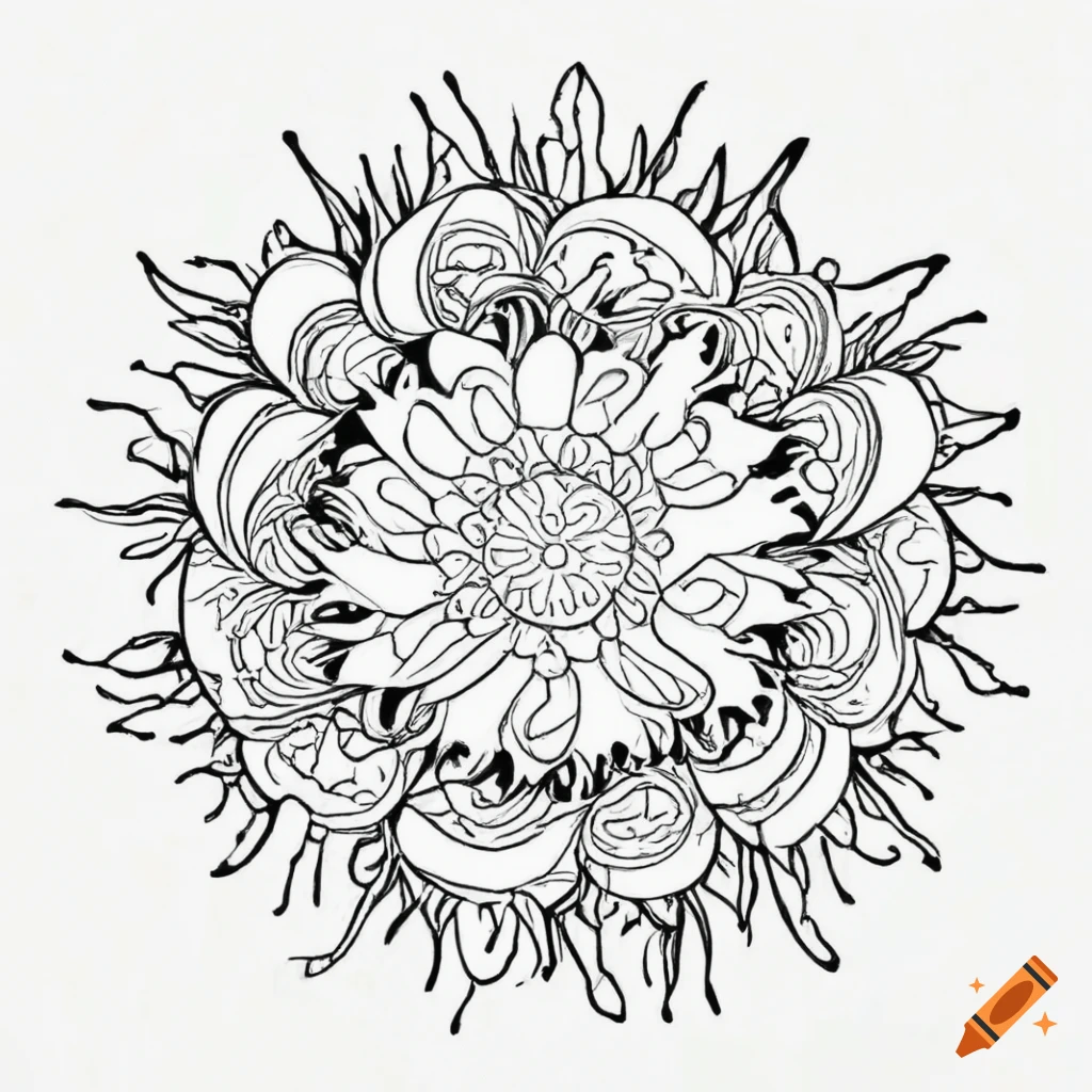 Black and white line art coloring page for adults