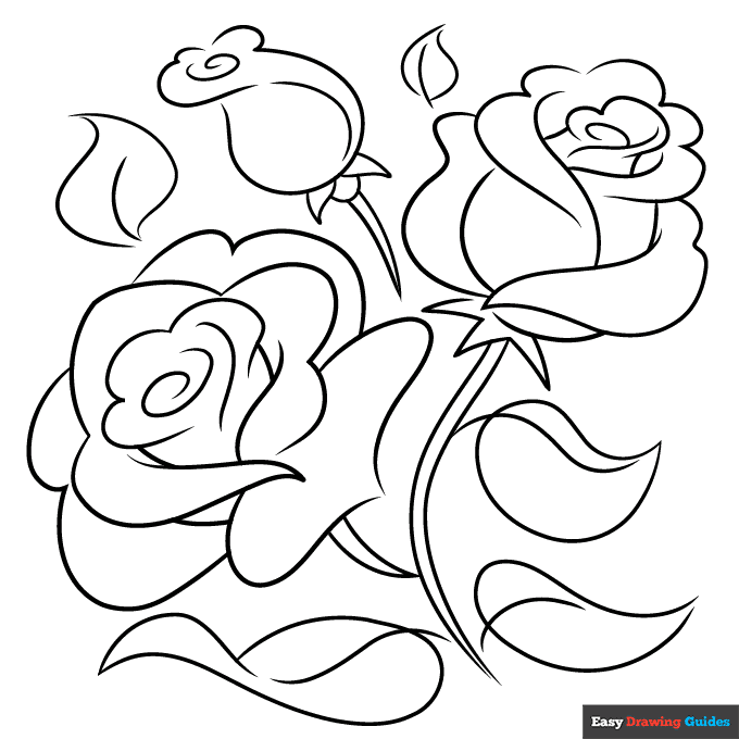 Rose outline coloring page easy drawing guides