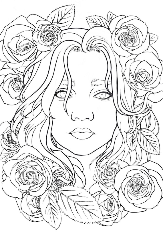 Printable rose girl coloring page