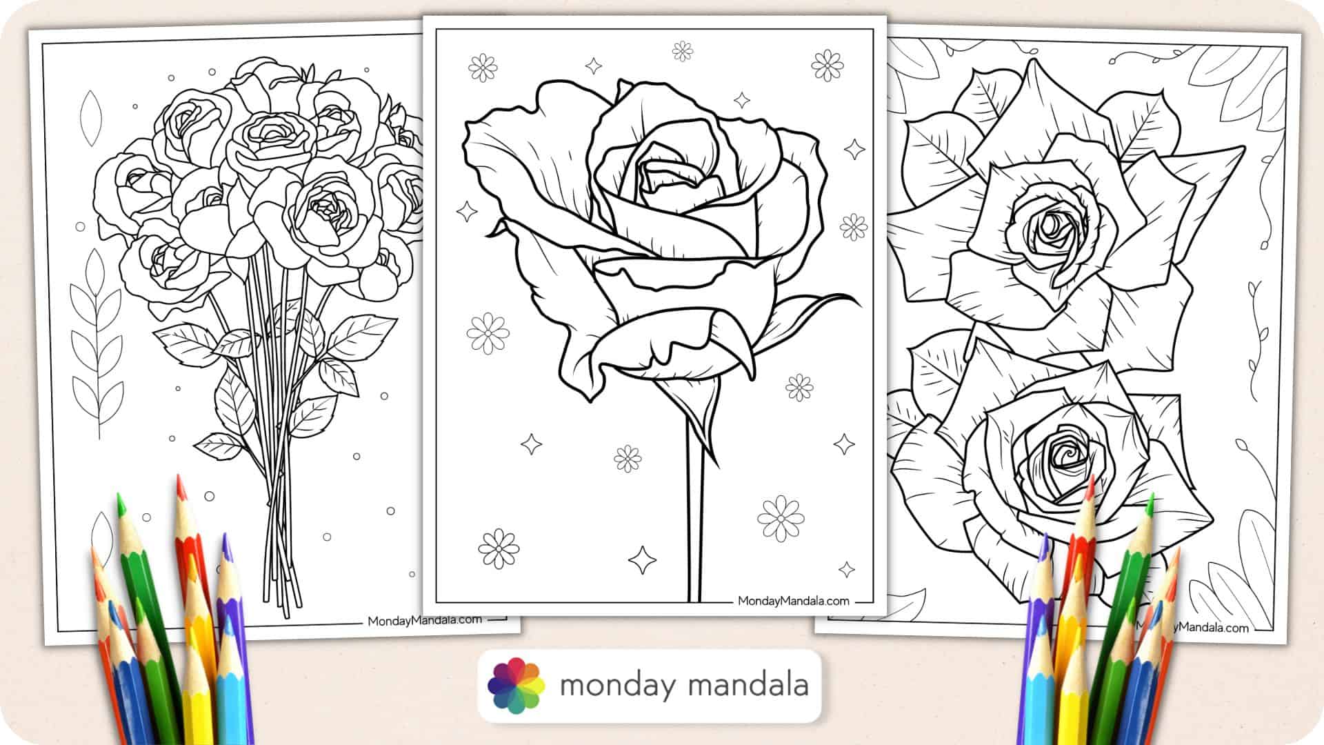 Rose coloring pages free pdf printables