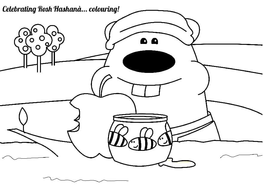 Celebrating rosh hashanah coloring page