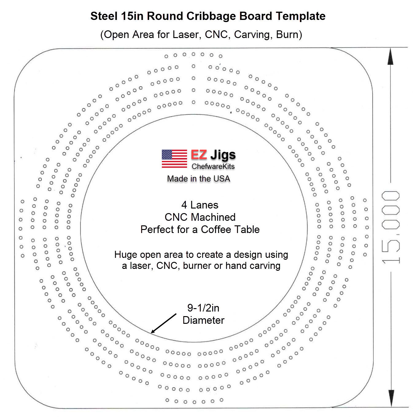 Cribbage template steel in round wood working made in usa