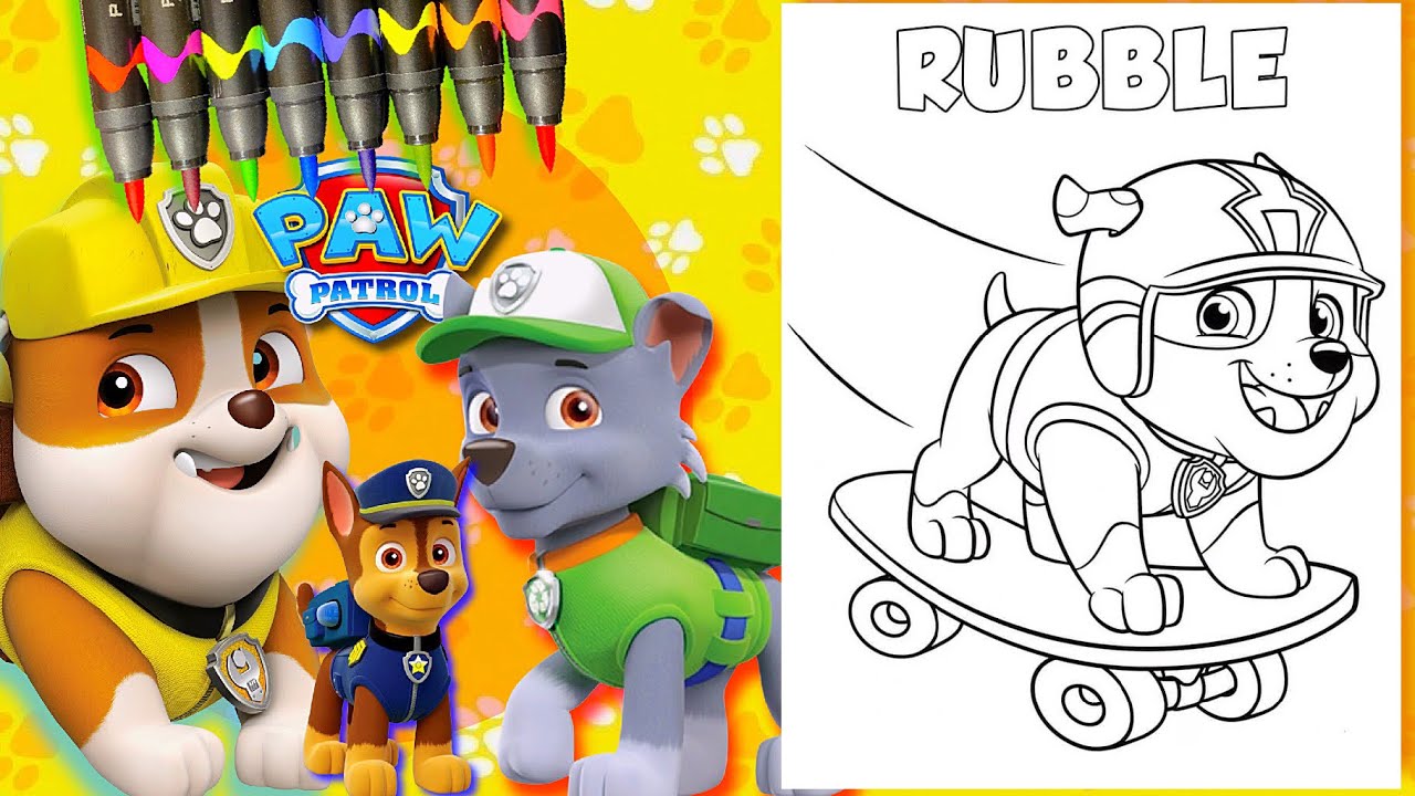 Coloring rubble skateboarding paw patrol coloring pages