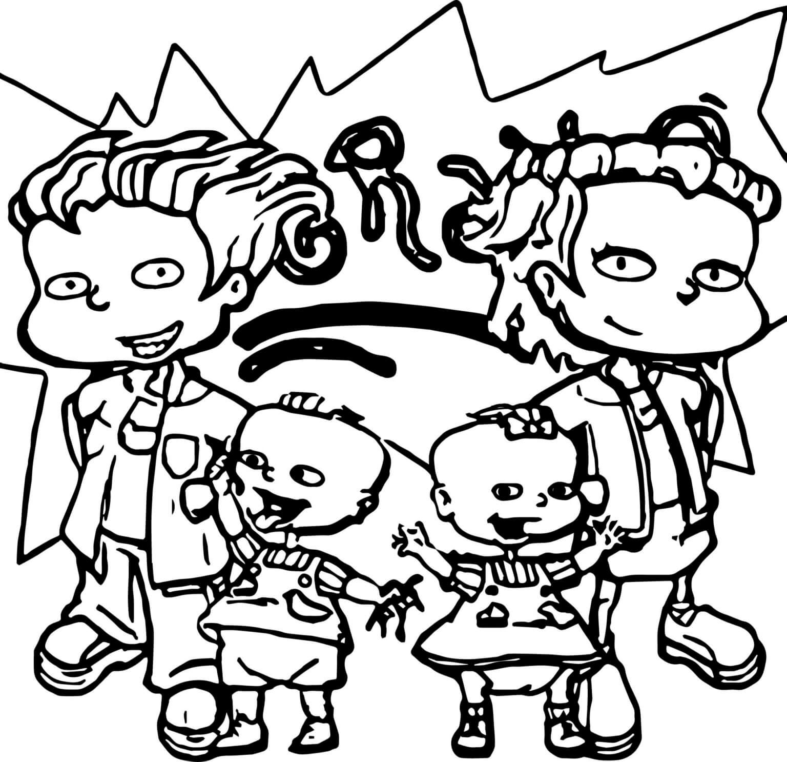 Drawing four characters from rugrats coloring page
