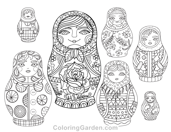 Russian dolls adult coloring page