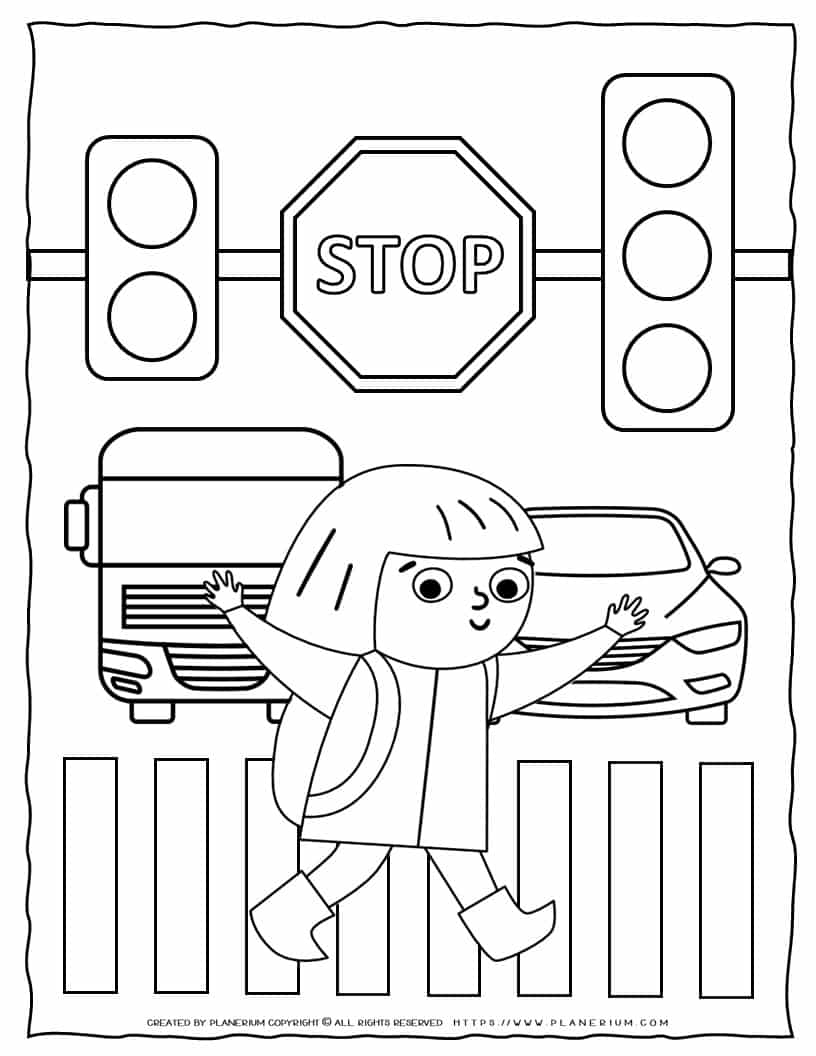 Road safety coloring page