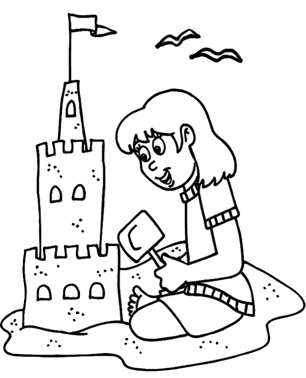 Summertime coloring picture sand castle