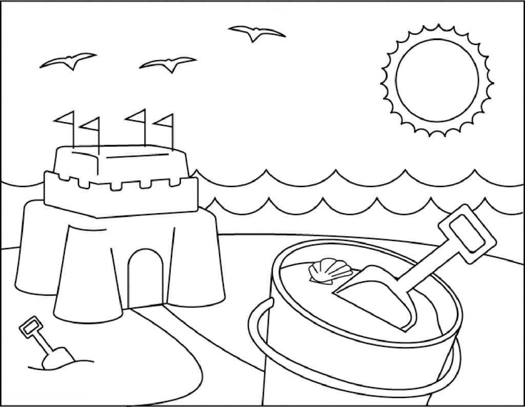 Sand castle on the beach coloring page