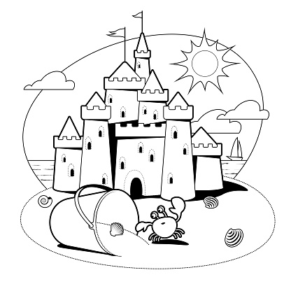 Sandcastle coloring page stock illustration