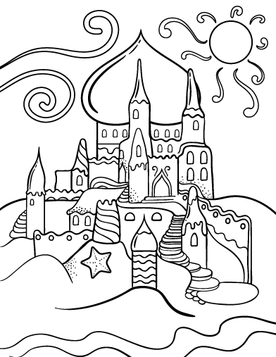 Free sandcastle coloring page