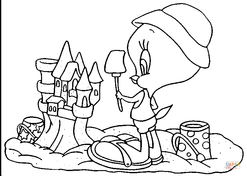 Tweety and sand castle coloring page free printable coloring pages