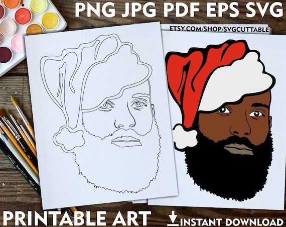 Printable adult coloring page paint canvas christmas png beard man png printable art instant download coloring pages paint party instant download