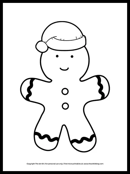 Cute santa hat wearing gingerbread boy coloring page â the art kit