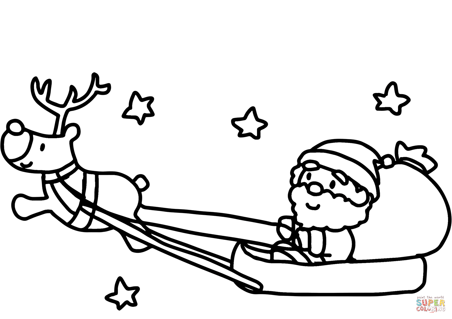 Santa claus in sleigh with reindeer coloring page free printable coloring pages