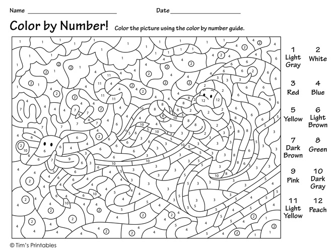 Color by number â santas sleigh â tims printables