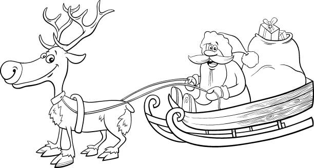 Santa sleigh coloring pages stock illustrations royalty