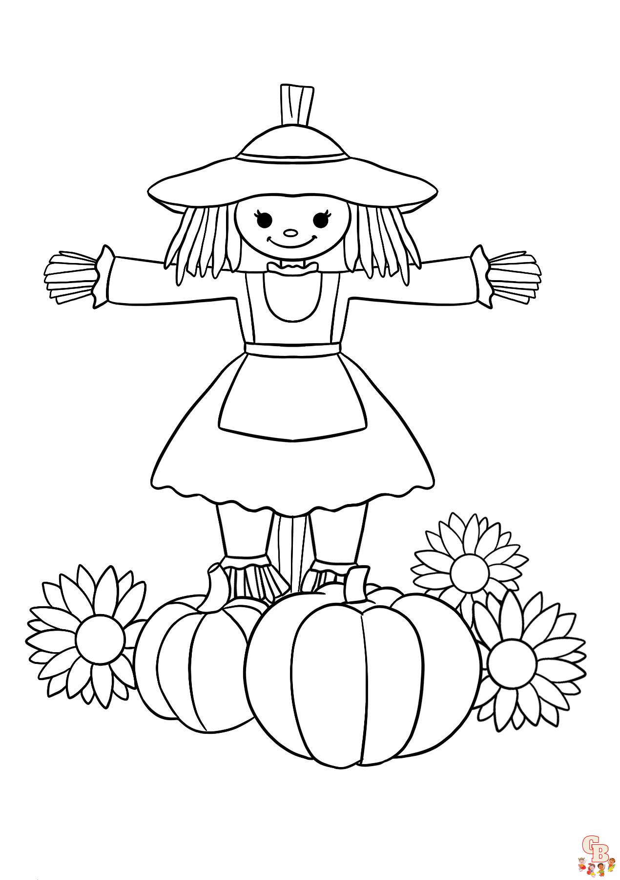 Free scarecrow coloring pages printable for kids