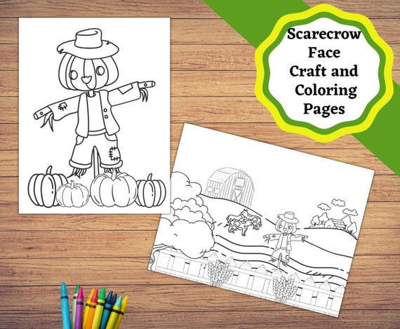 Scarecrow face fall printable craft easy classroom craft printable with a colored and colorable scarecrow plus coloring pages download now