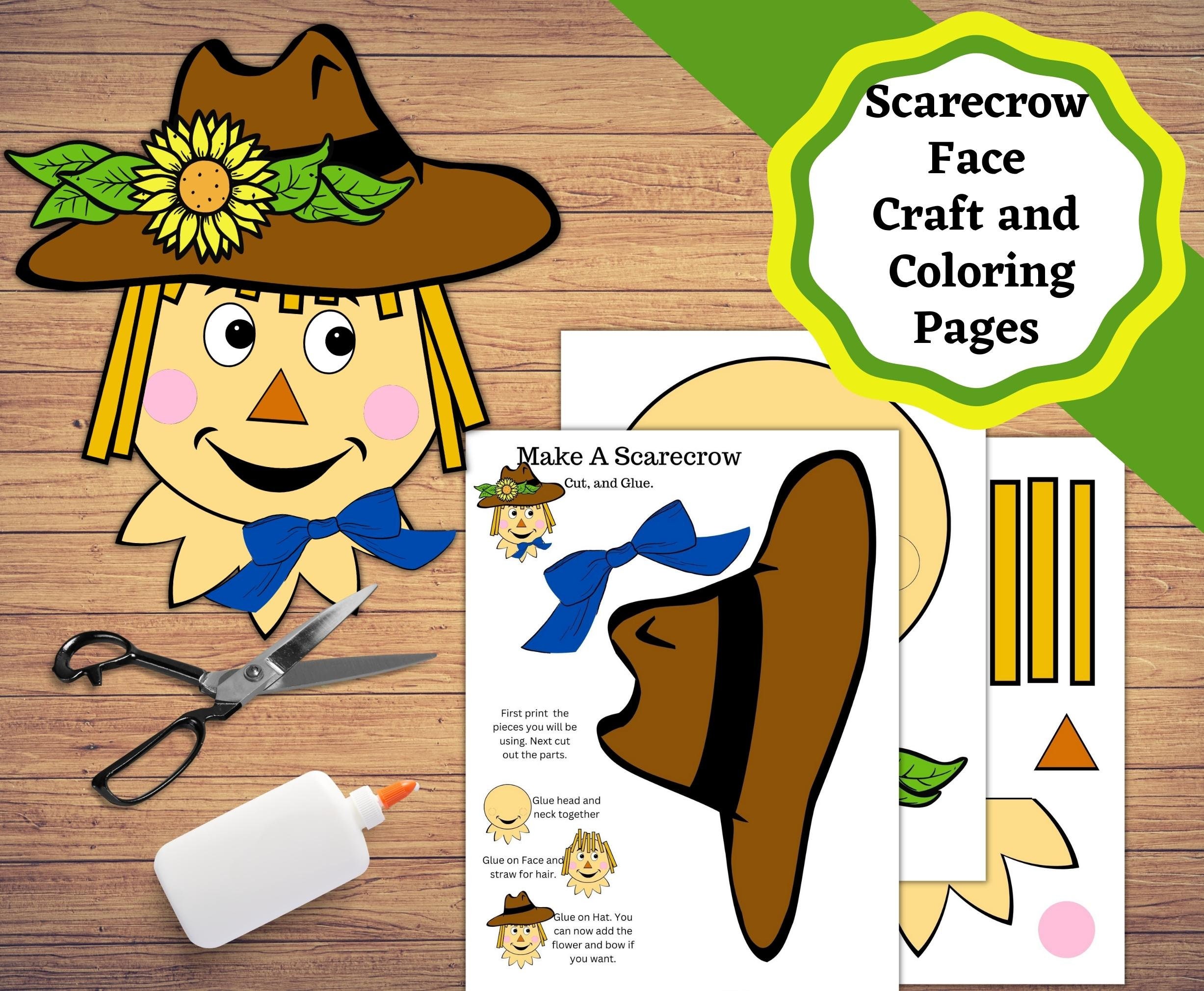 Scarecrow face fall printable craft easy classroom craft printable with a colored and colorable scarecrow plus coloring pages download now