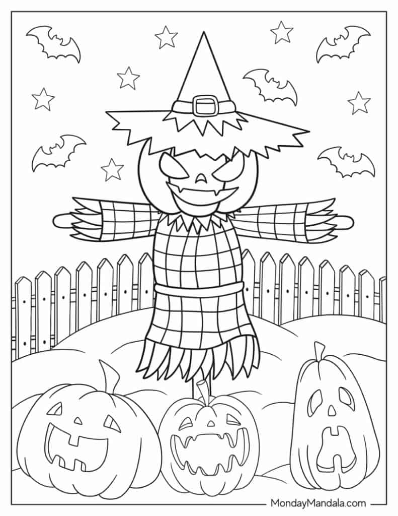 Scarecrow coloring pages free pdf printables