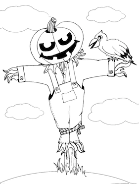 Scarecrow pumpkin coloring page