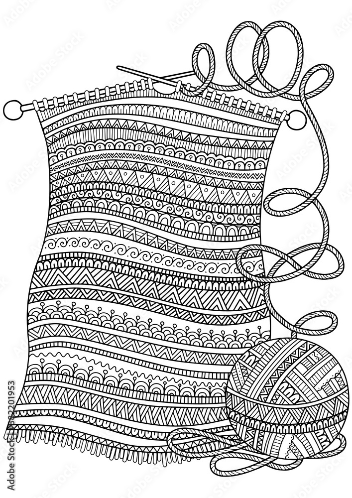 Winter christmas coloring book for adults vector clipart knitted scarf printable page vector