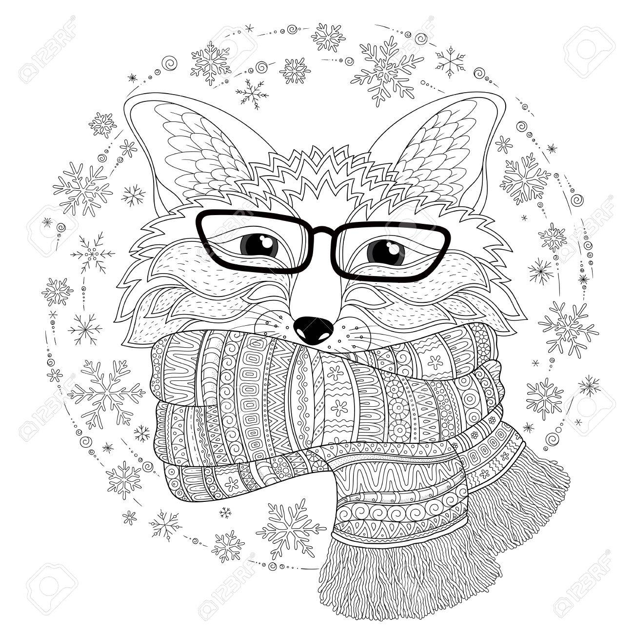 Fox is wearing a scarf coloring page