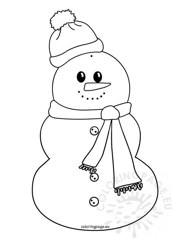 Snowman with scarf and hat template coloring page