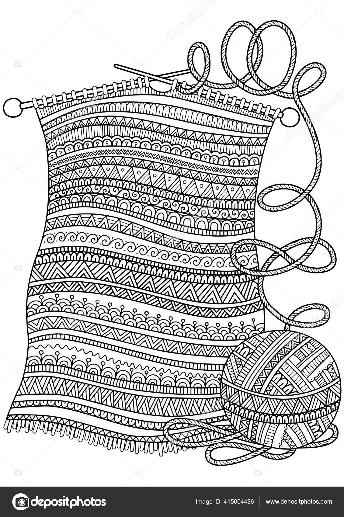 Winter christmas coloring book for adults vector clipart knitted scarf printable page stock vector by natasha