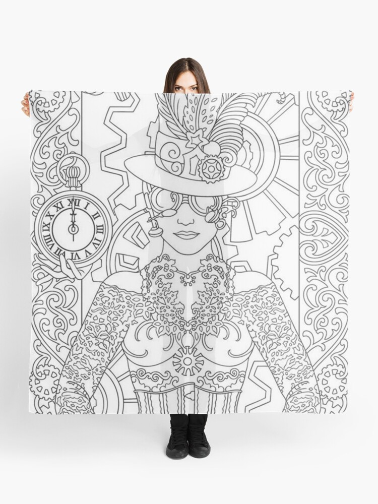 Coloring for adult clock woman scarf by yuna