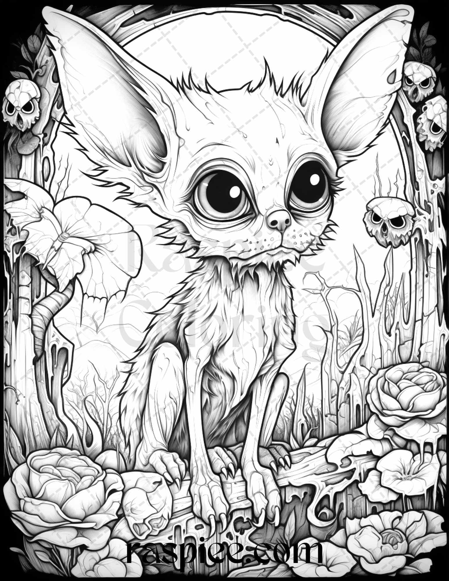 Halloween scary animals grayscale coloring pages printable for adul â coloring