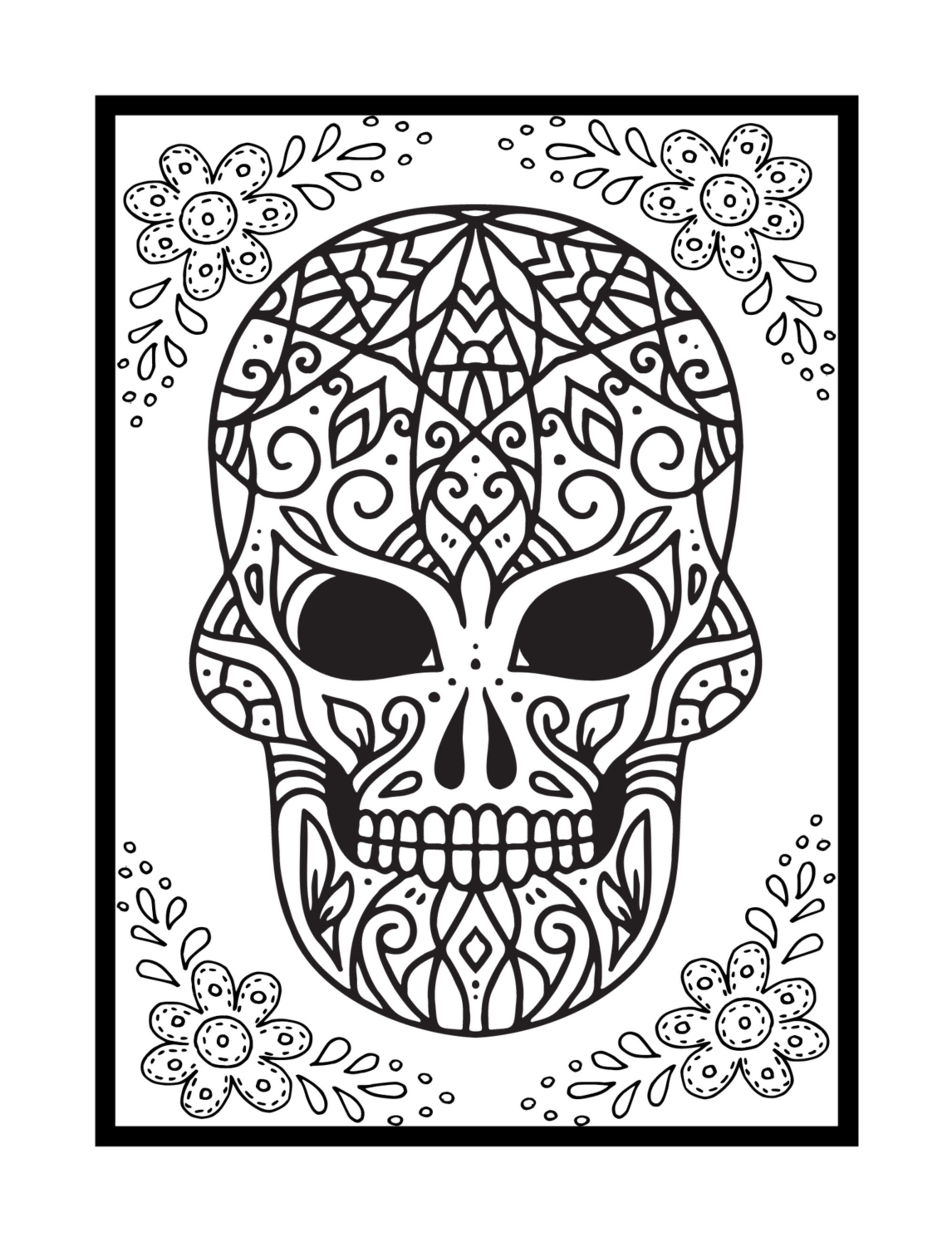 Sugar skull decor scary coloring page sugar skull adult color dia de los muertos coloring for adults pod coloring instant delivery instant download