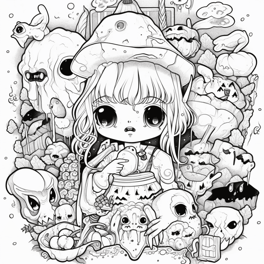 Adult printable coloring pages free creepy kawaii anime dark fantasy printable coloring book sheets