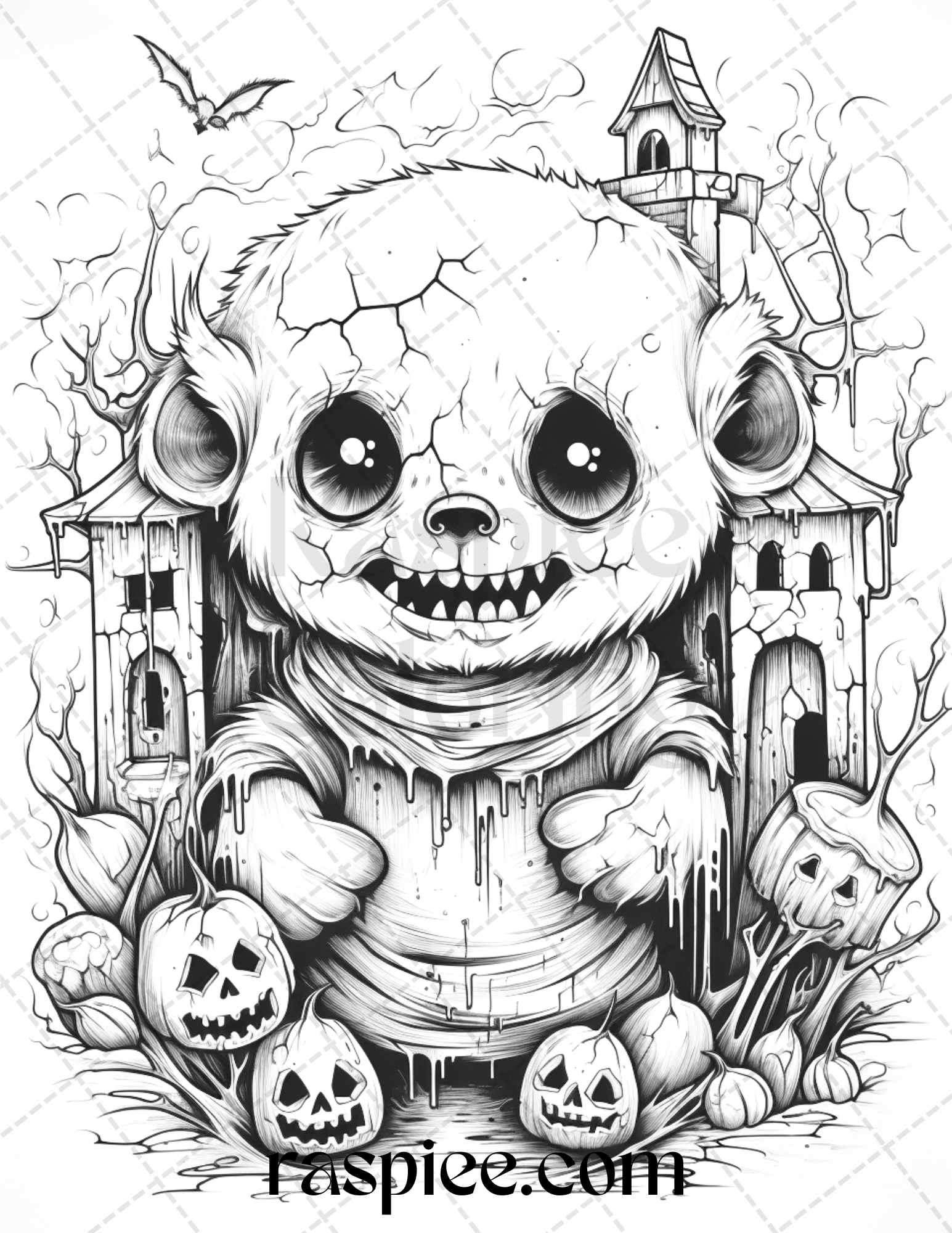 Halloween scary animals grayscale coloring pages printable for adul â coloring