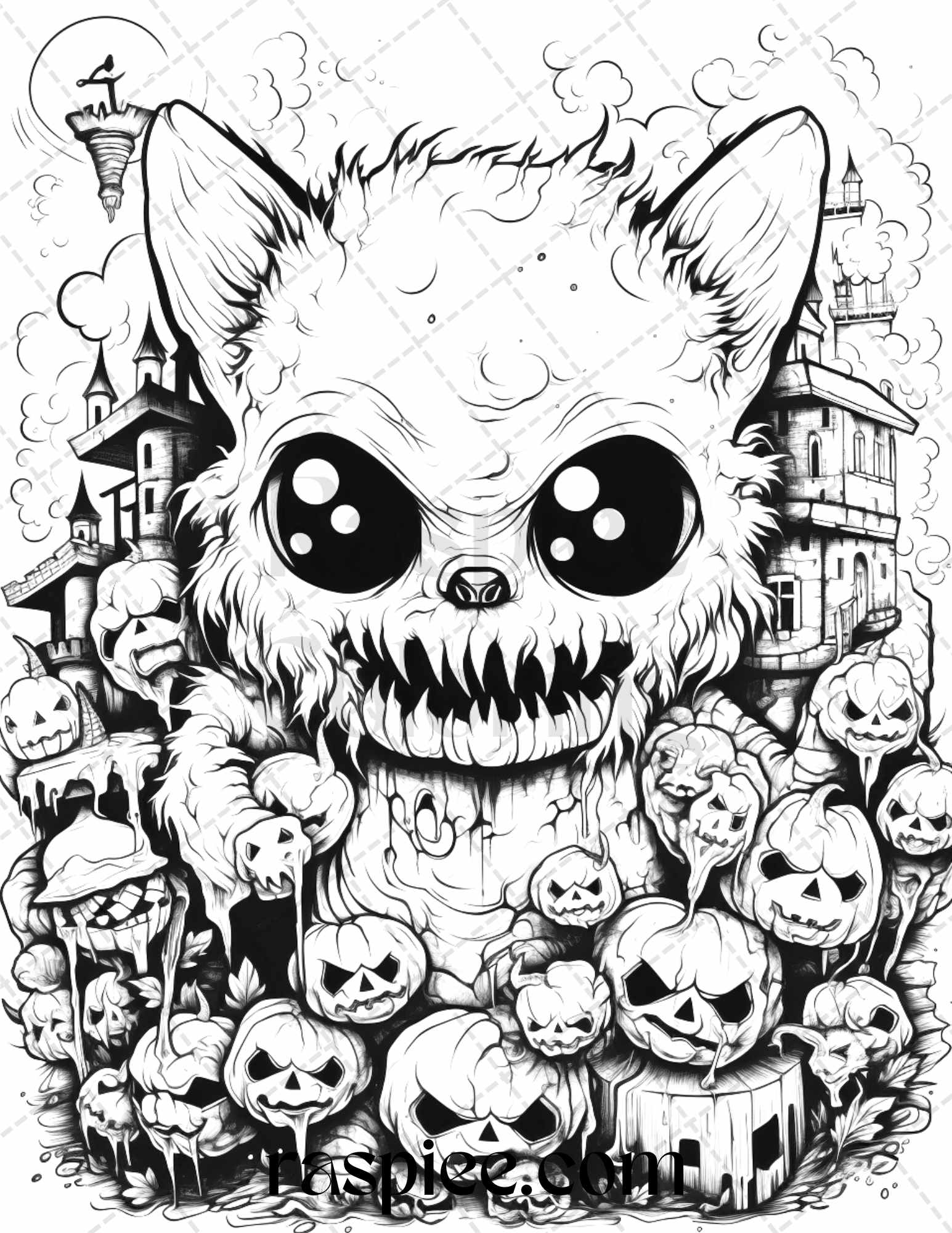 Halloween scary animals grayscale coloring pages printable for adul â coloring