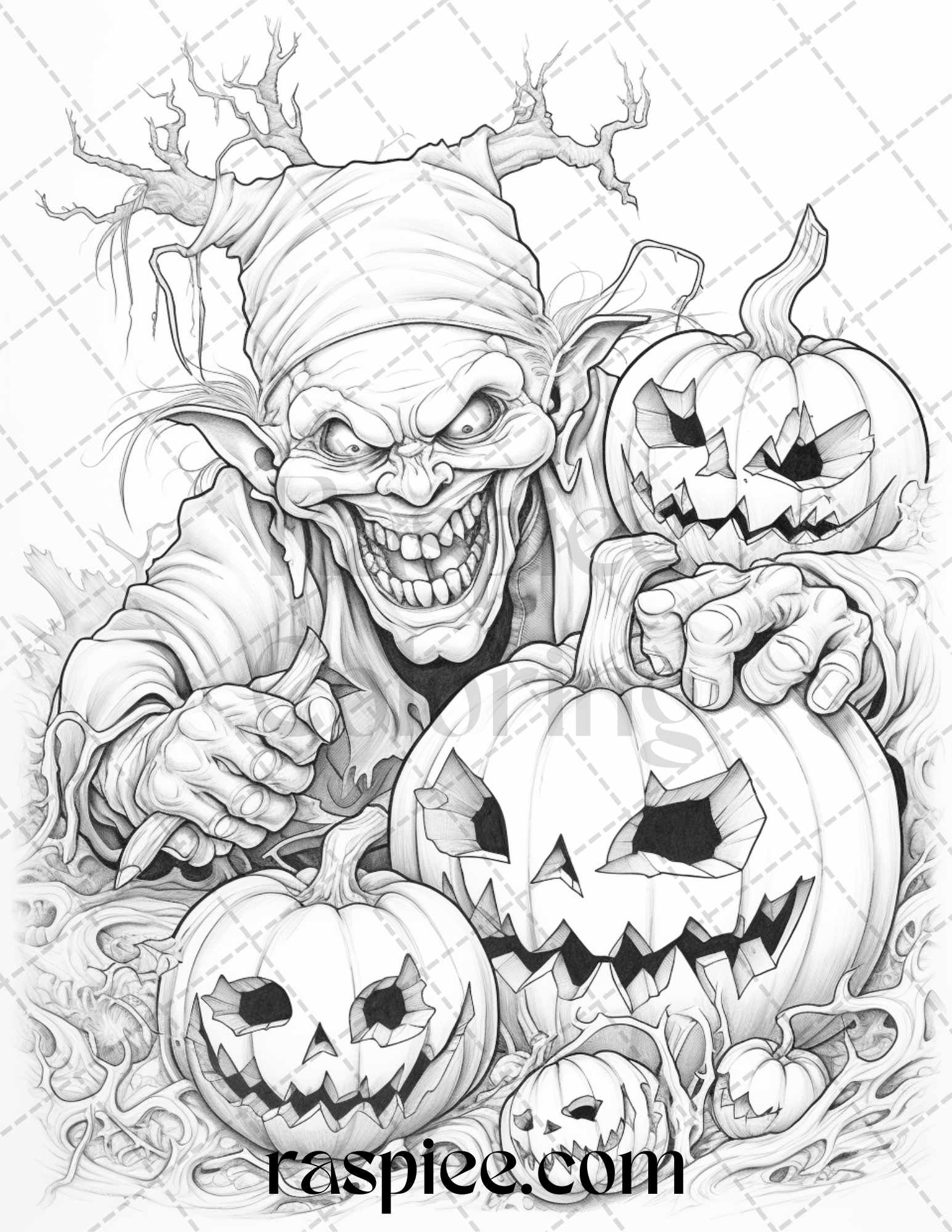 Halloween goblin grayscale coloring pages printable for adults pdf â coloring