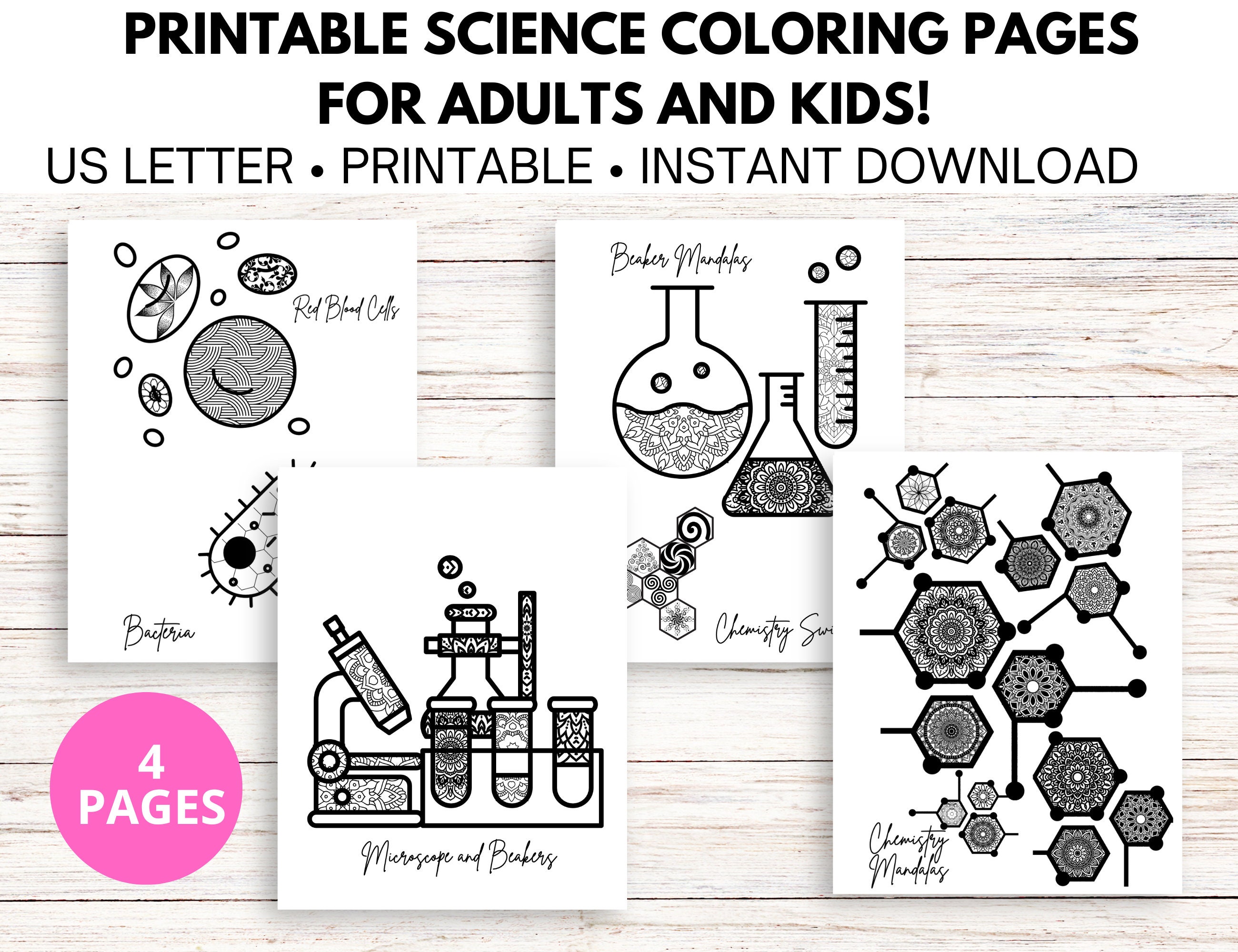 Fun science coloring pages with mandala patterns kids activity adult coloring pages beakers and science fun